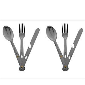 (2 SETS) 3-in-1 Stainless Steel Camping Cutlery Set + Integrated  Bottle Opener
